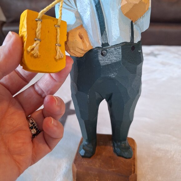 Vintage Wooden Carved Fisherman Statue 12 Inches Made In Taiwan Missing Pole - Picture 4 of 8